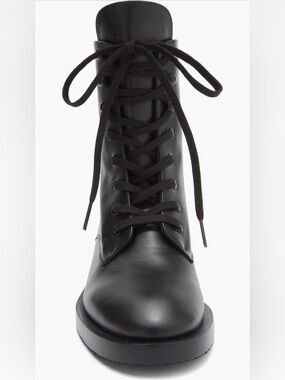 Stuart Weitzman Black Lace-Up Lug Sole Combat 
Boots